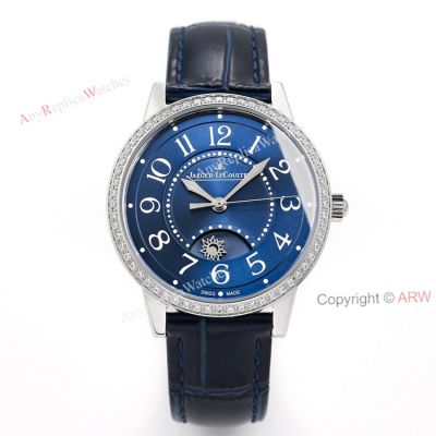 (GF) Swiss Replica Jaeger Lecoultre Rendez-Vous Night & Day Watch Blue Dial With Diamond Bezel 